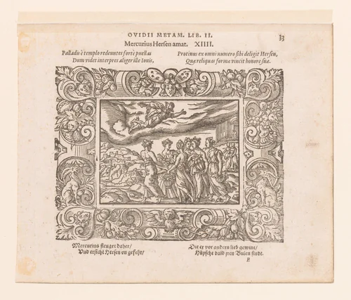 Mercurius wordt verliefd op Herse by Virgilius Solis, print, 1569