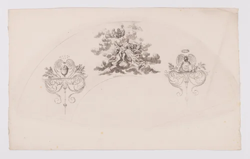 Fan leaf depicting the Apotheosis of Frederick II of Prussia met by Jupiter, Mars, and Apollo by Daniel Nikolaus Chodowiecki, print, 1786