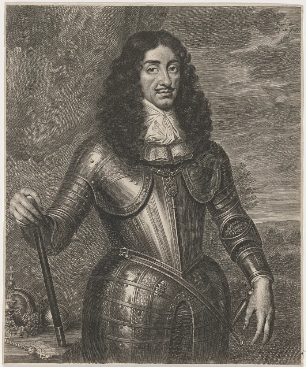 Charles II by Cornelis van Dalen I; Pieter Nason, print, 1602-1665