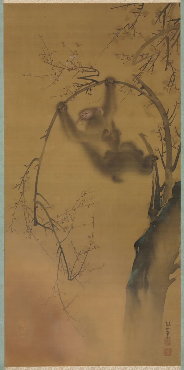 Monkeys in a Cherry Tree by Mori Sosen, painting, 1800-1821