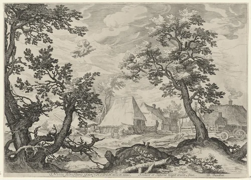 Landschap met de ontvoering van Ganymedes by Unknown, print, 1575-1607