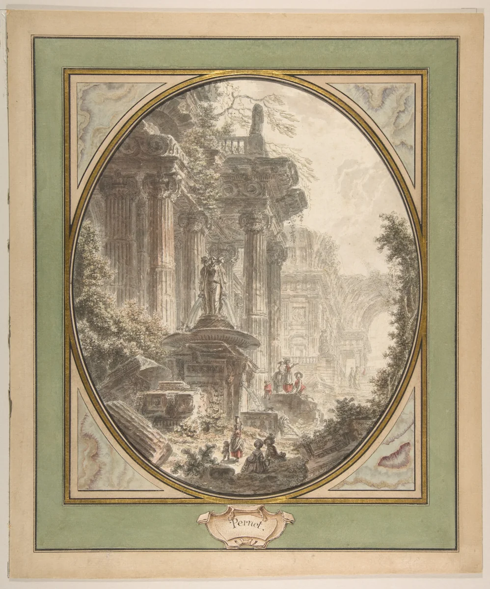 Architectural Capriccio by Jean Henri Alexandre Pernet, drawing, 1780-1800