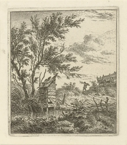 Landschap met houtsprokkelaar by Hermanus Fock, print, 1781-1822