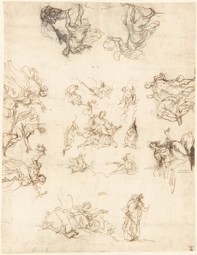 A Compartmented Ceiling with Allegories and Myths by Alessandro Maganza, drawing, 1590-1600