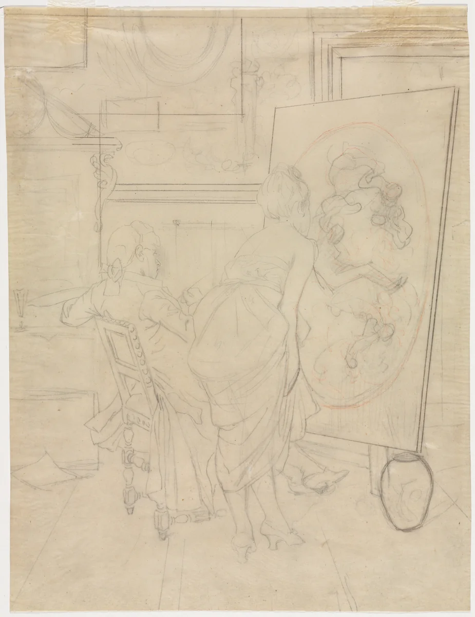 Cartoon for The Opinion of the Model by Charles Bargue, drawing, 1840-1883