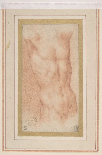 Male Nude Torso with Raised Arms by Parmigianino, drawing, 1517-1529