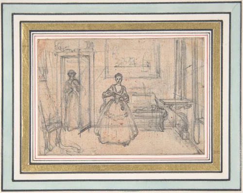 Study for "The Just Resentment," etched vignette in "Songs in the Opera of Flora" by Hubert François Gravelot, drawing, 1732-1742