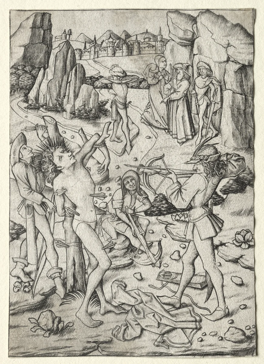 The Martyrdom of St. Sebastian by Master ES, print, 1450-1467
