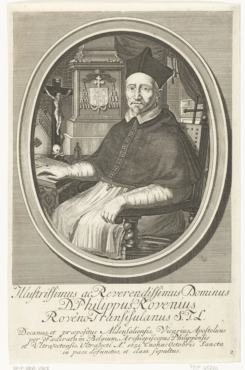 Portret van apostolisch vicaris Filips van Rouveen (Philippus Rovenius) by François van Bleyswijck, print, 1681-1726