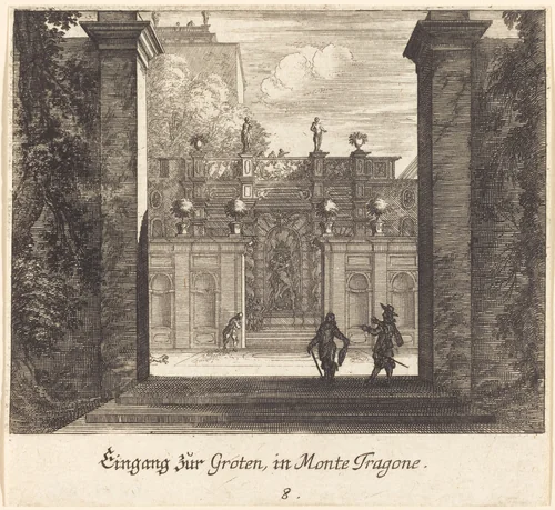 Grotto, Monta Tragone by Melchior Küsel; Johann Wilhelm Baur, print, 1681
