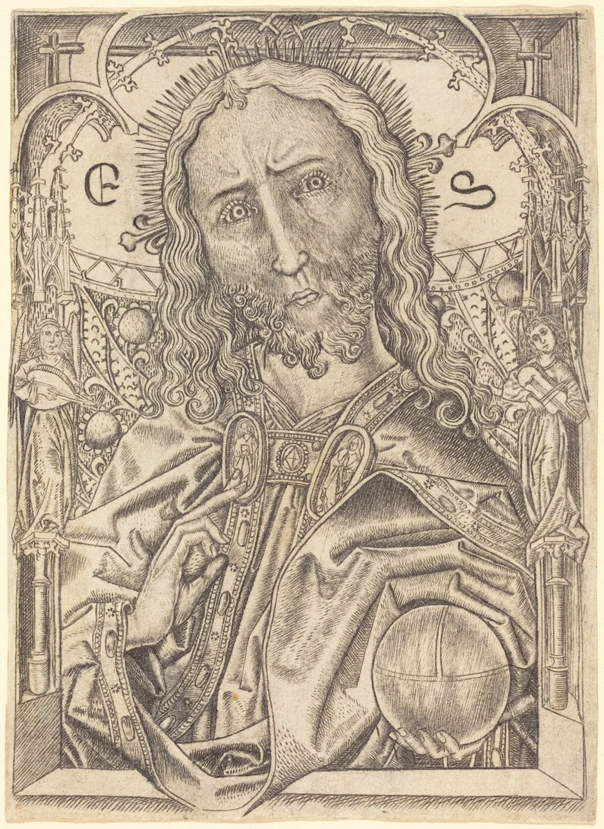Christ as Saviour by Master E.S.; Israhel van Meckenem, print, 1467