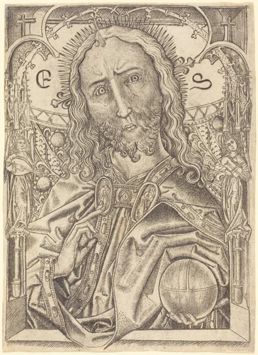 Christ as Saviour by Master E.S.; Israhel van Meckenem, print, 1467