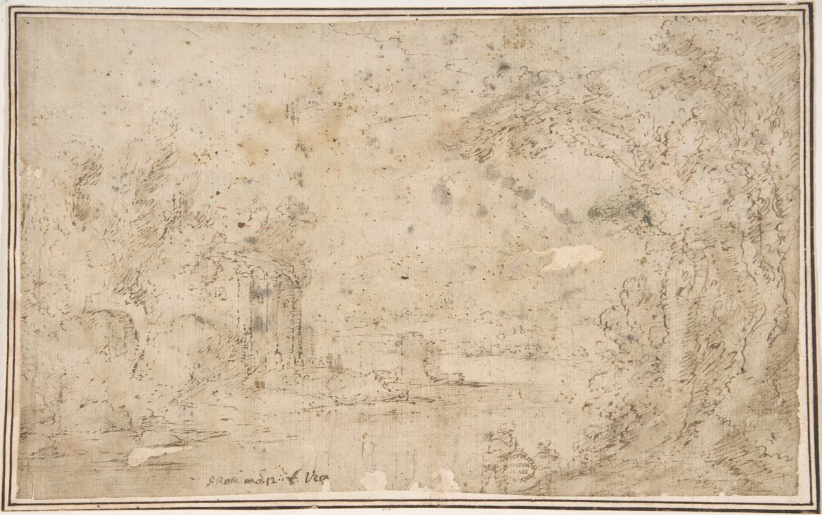 Landscape with Ruins by anonymous, drawing, 1600-1700