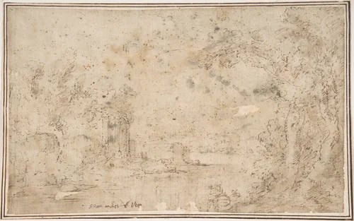 Landscape with Ruins by anonymous, drawing, 1600-1700