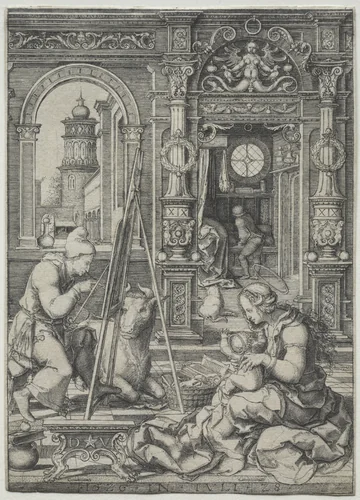 St. Luke Painting the Virgin by Dirk Vellert, print, 1526