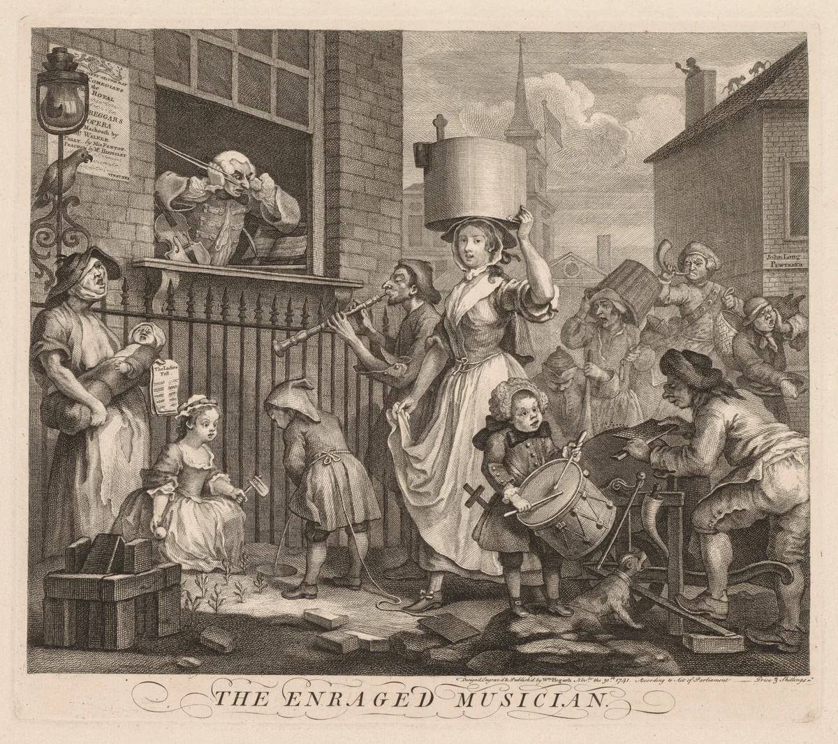 The Enraged Musician by William Hogarth, print, 1741