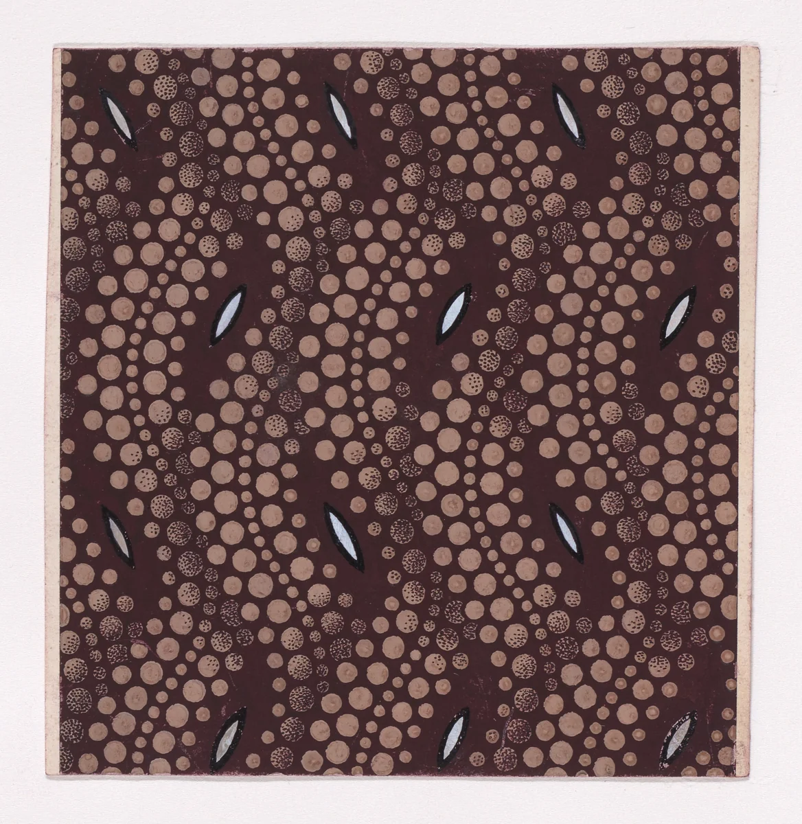 Textile Design with Overlapping Groups of Five Undulating Vertical Stripes of Pearls and Shuttle-Shaped Motifs by anonymous, drawing, 1840