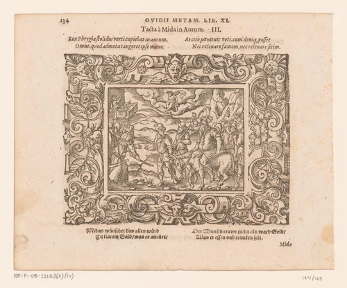 Bacchus honoreert de wens van koning Midas by Virgilius Solis, print, 1569