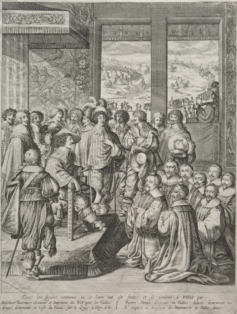 Louis XIII Receiving a Deputation of Magistrates by Abraham Bosse, print, 1617-1643