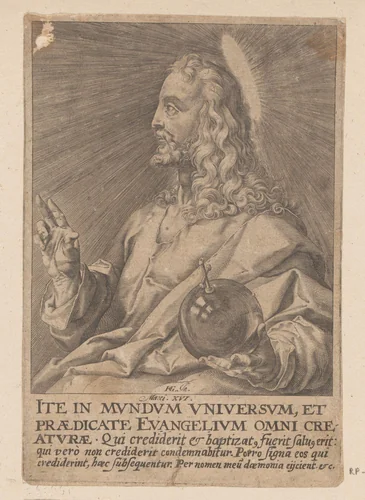 Christus als Salvator Mundi by Jacques Granthomme, print, 1588-1622