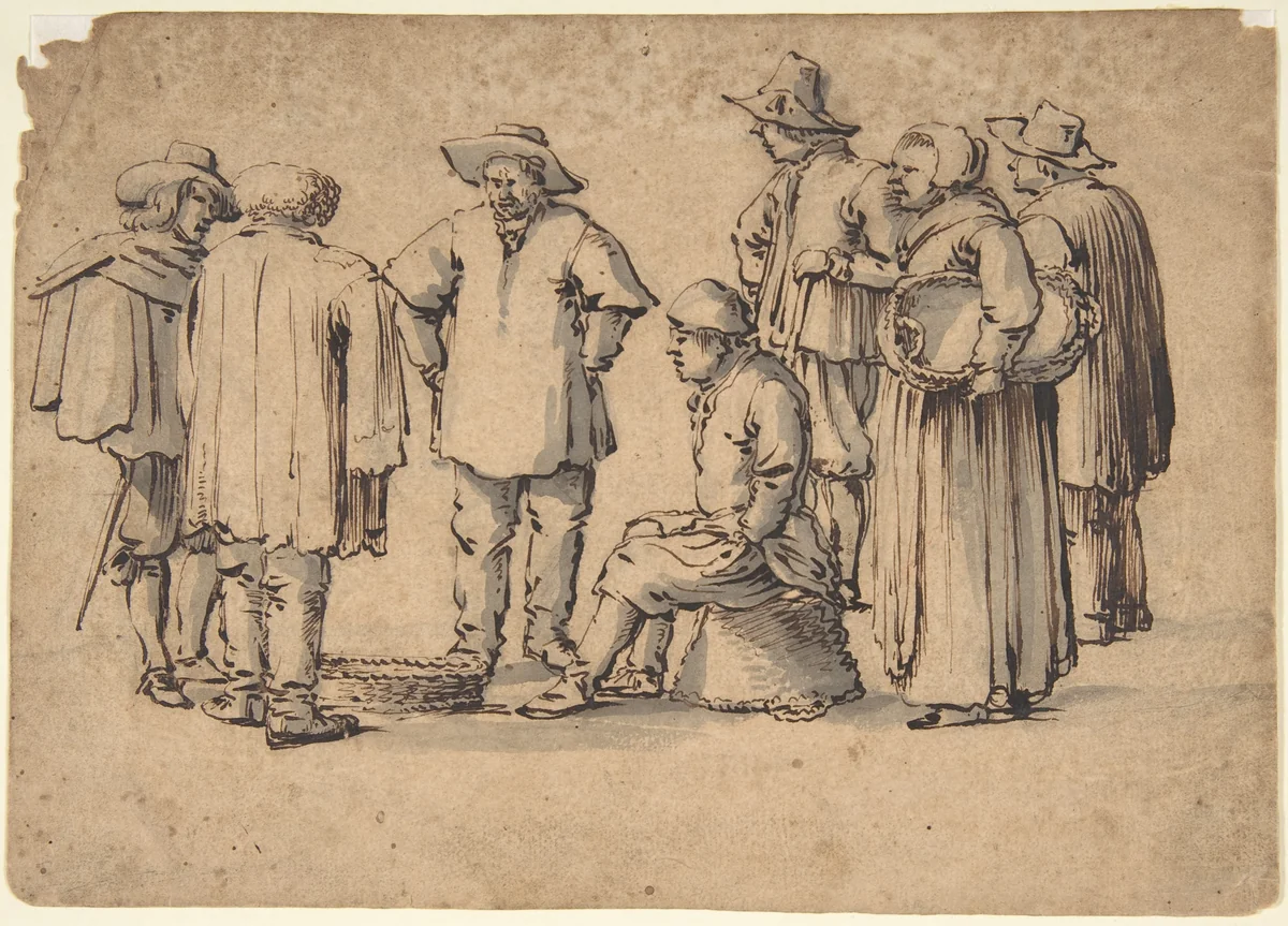 Peasants by Willem van de Velde, drawing, 1625-1693