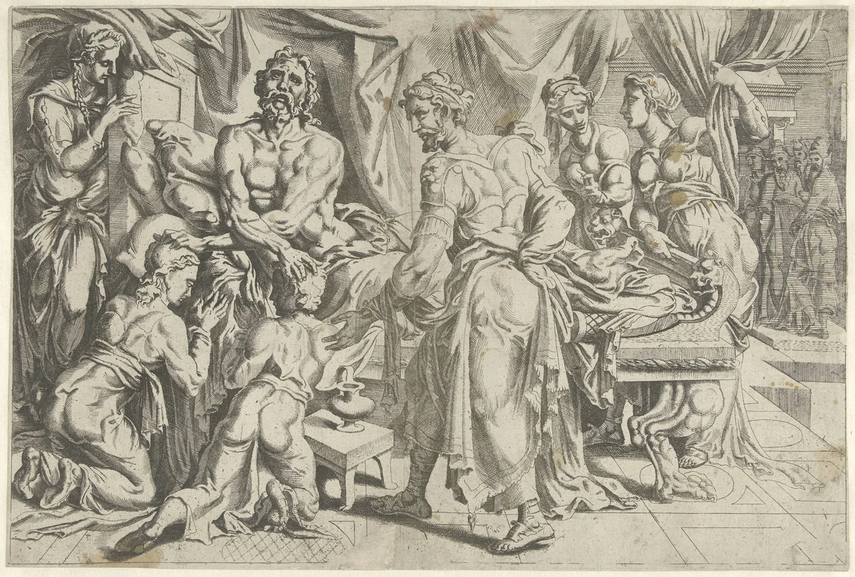 Jakob zegent de zonen van Jozef by Unknown, print, 1549