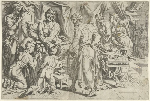 Jakob zegent de zonen van Jozef by Unknown, print, 1549