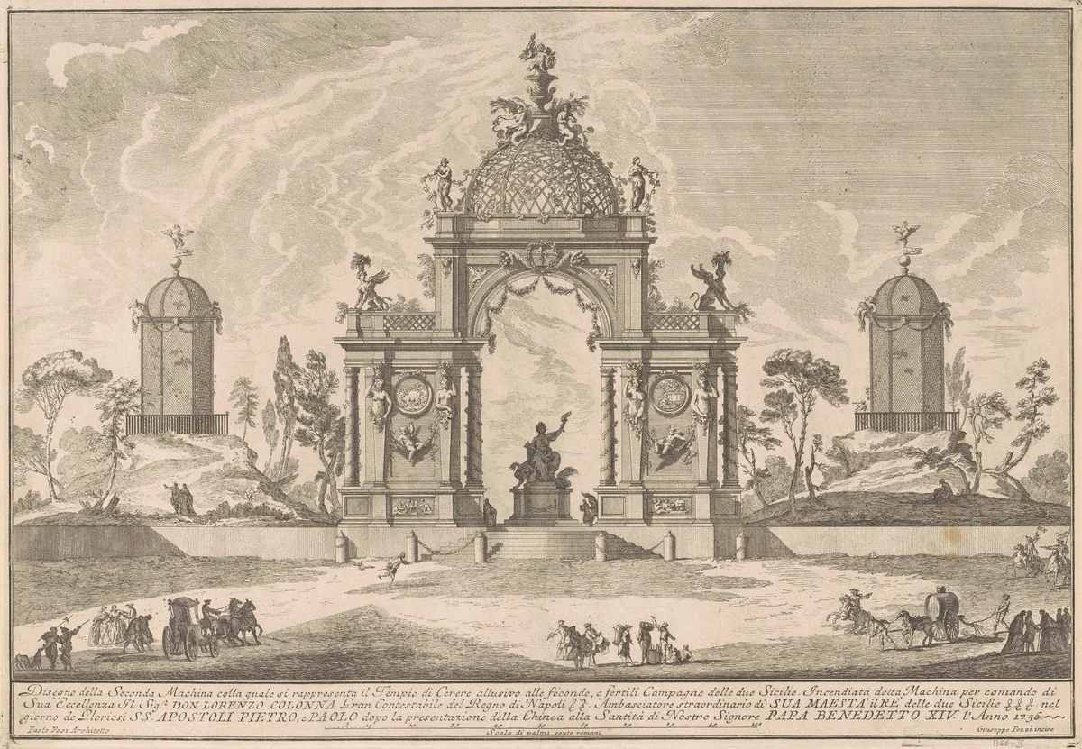 The Seconda Macchina for the Chinea of 1756: The Temple of Ceres by Giuseppe Pozzi; Paolo Posi, print, 1756
