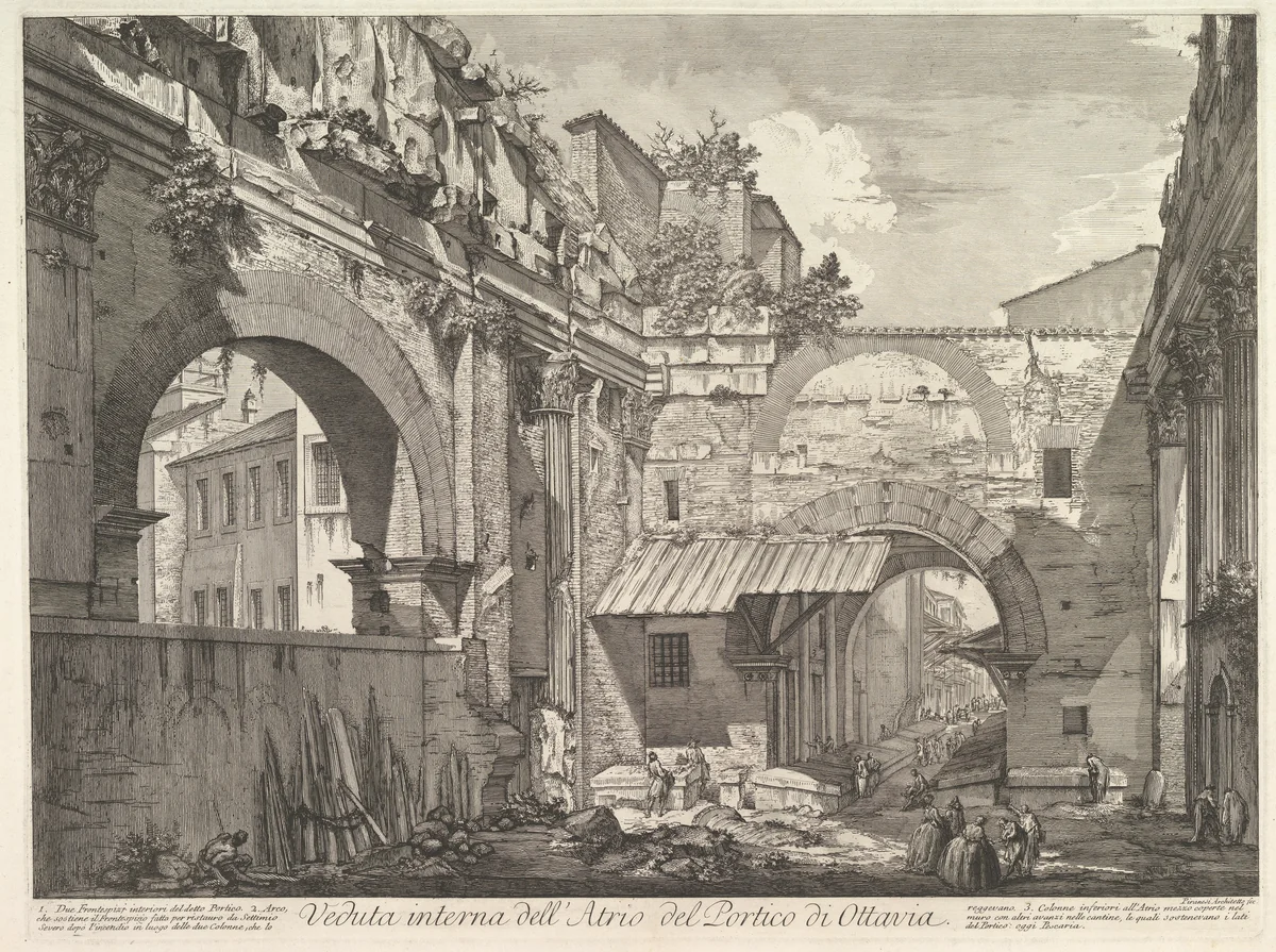 Veduta interna dell'Atrio del Portico di Ottavia (Internal View of the Atrium of the Portico of Octavia), in: 'Vedute di Roma' (Views of Rome) by Giovanni Battista Piranesi, print, 1760