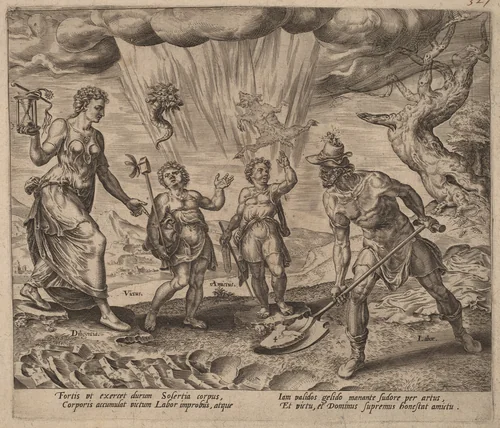 The Lord Endowing the Diligent Worker with Food and Clothing by Philip Galle, print, 1572