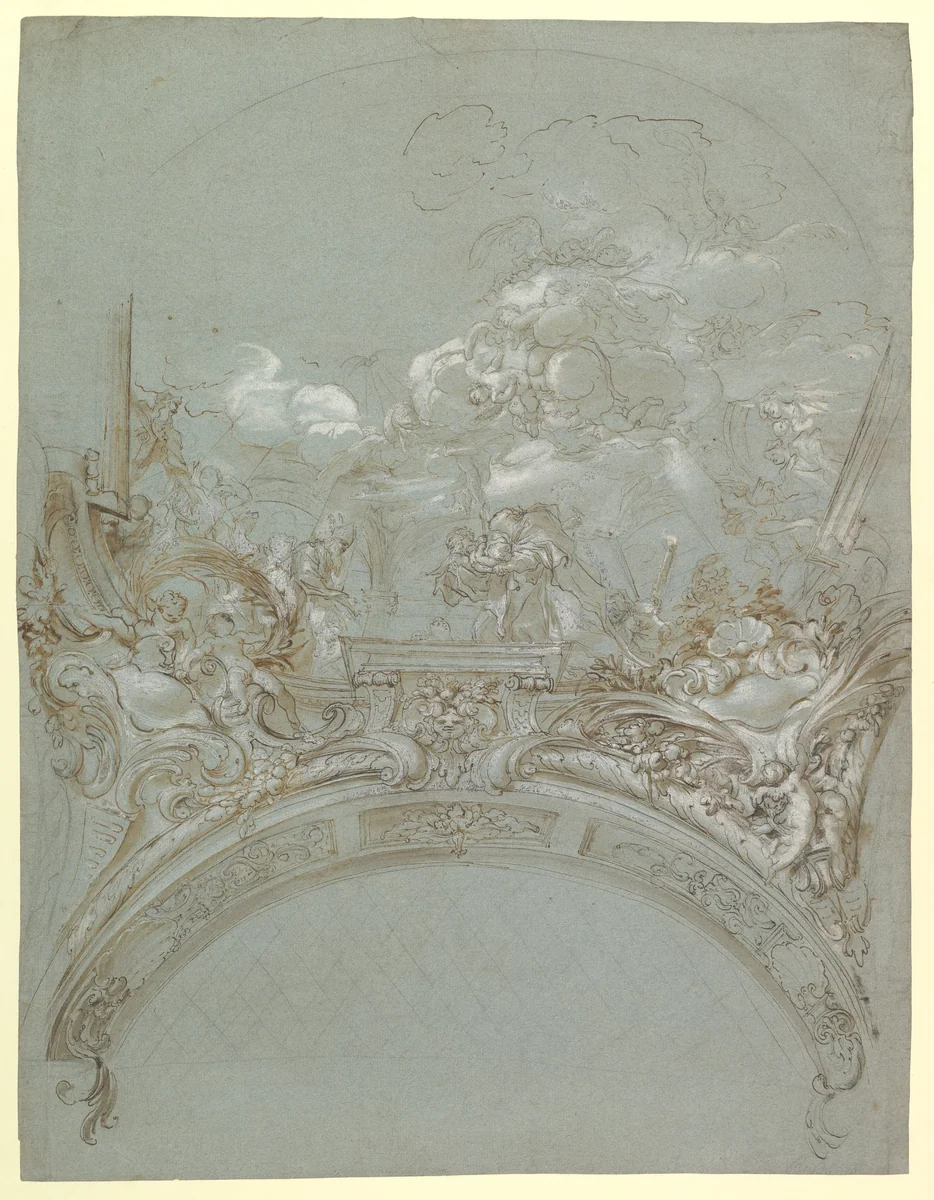 Ceiling Design with the Presentation in the Temple by Gregorio de Ferrari, drawing, 1647-1726