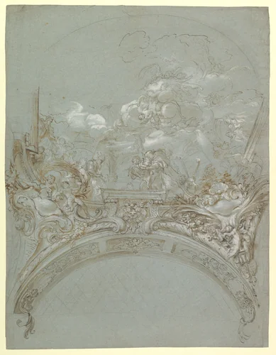 Ceiling Design with the Presentation in the Temple by Gregorio de Ferrari, drawing, 1647-1726