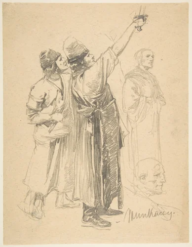 Studies of Standing Men by Mihály Munkácsy, drawing, 1886-1897
