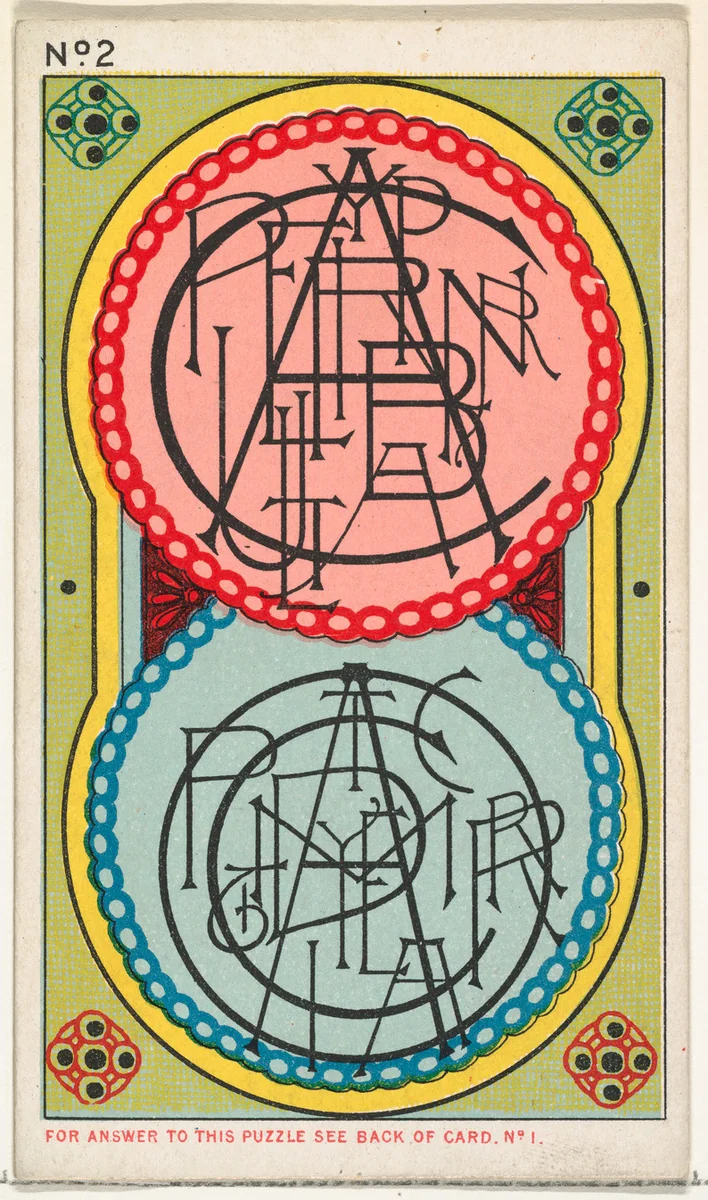 Puzzle Card Number 2, from the Jokes series (N118) issued by Duke Sons & Co. to promote Honest Long Cut Tobacco by W. Duke, Sons & Co., print, 1887-1891