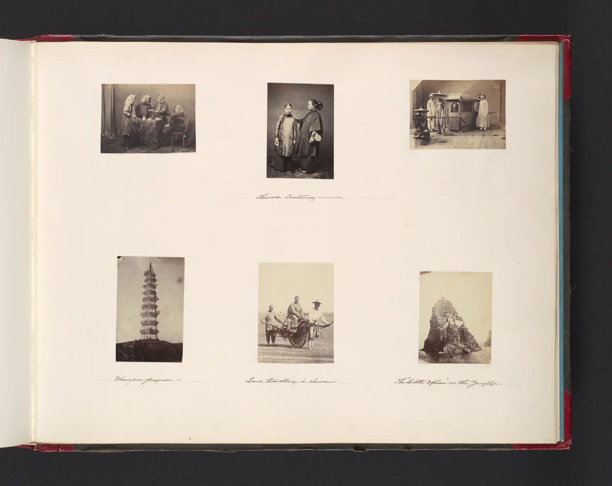 Chinese Costumes; Pagoda; Land Travelling in China; The "Little Orphan" on the Yangtsze by John Thomson, photograph, 1865