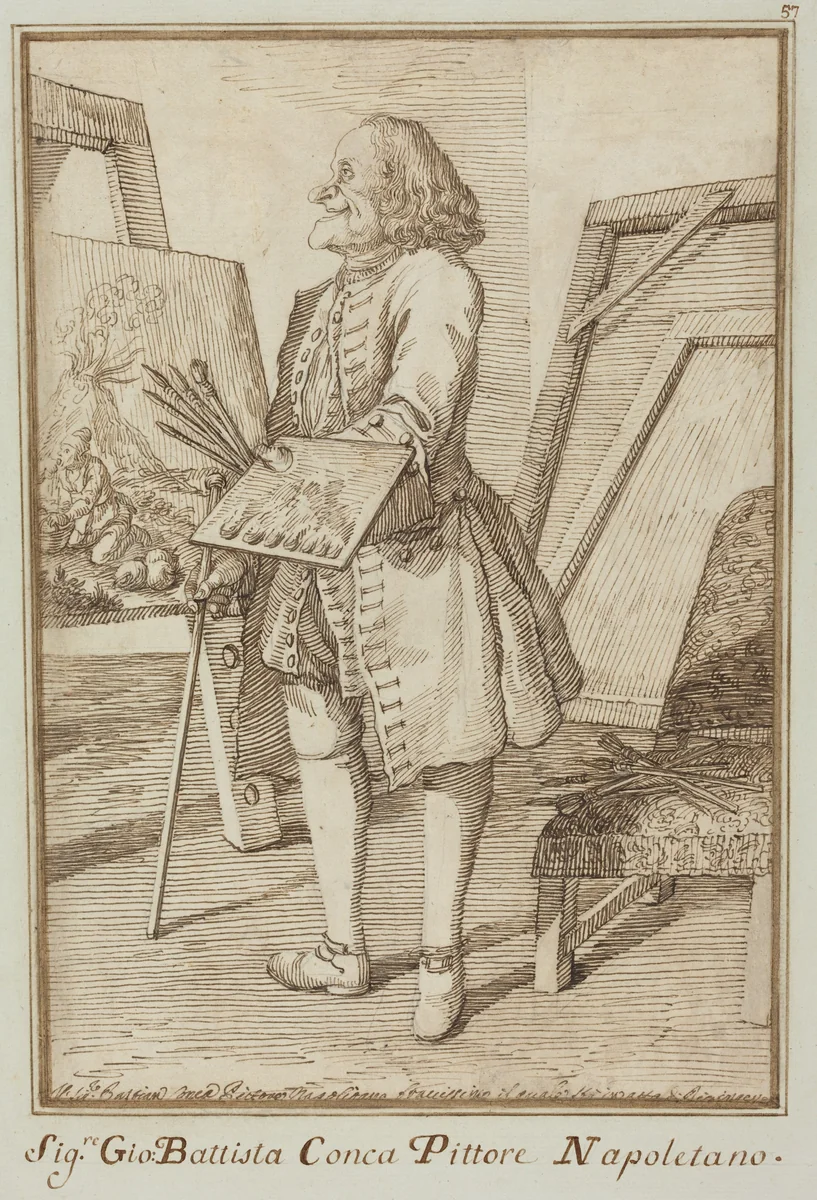 Signore Sebastiano Conca, Pittore Napoletano (Signore Sebastiano Conca, Neapolitan Painter) by Pier Leone Ghezzi, drawing, 1734-1755