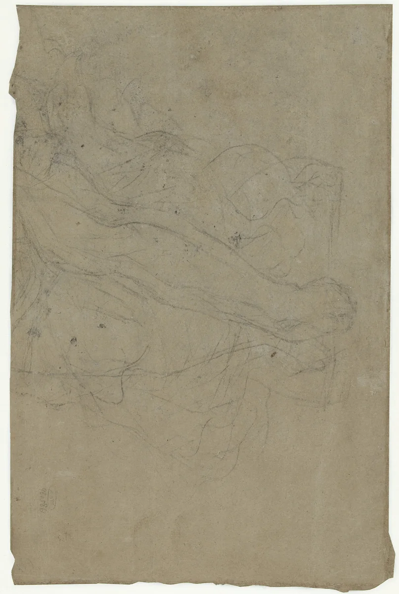 Deel van een studie van een liggend figuur by Jean-François de Troy, drawing, 1689-1752