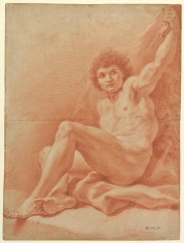 Seated Nude Male Figure (recto); Seated Figure (verso) by Benedetto Luti, drawing, 1666-1724