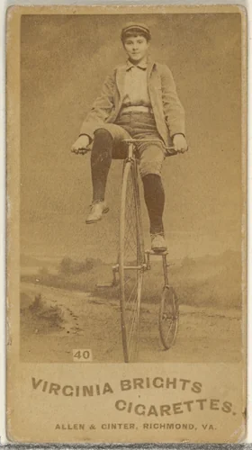 Card 40, from the Girl Cyclists series (N49) for Virginia Brights Cigarettes by Allen & Ginter, photograph, 1887
