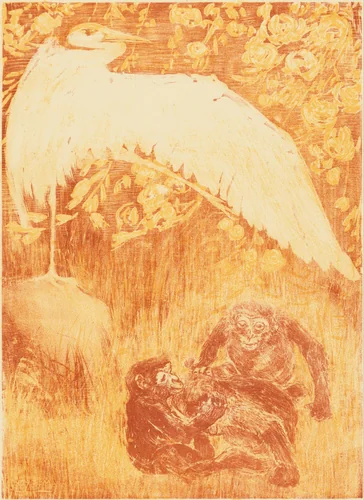 Reiger met drie apen by Theo van Hoytema, print, 1905