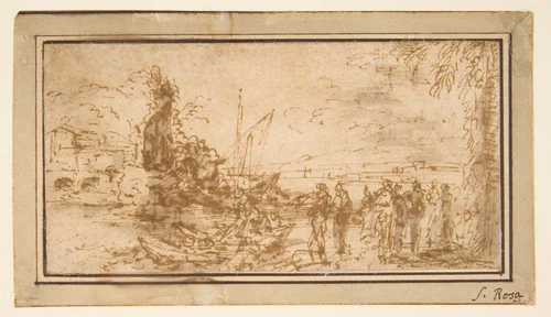 Marine landscape with figures by Salvator Rosa, drawing, 1615-1673
