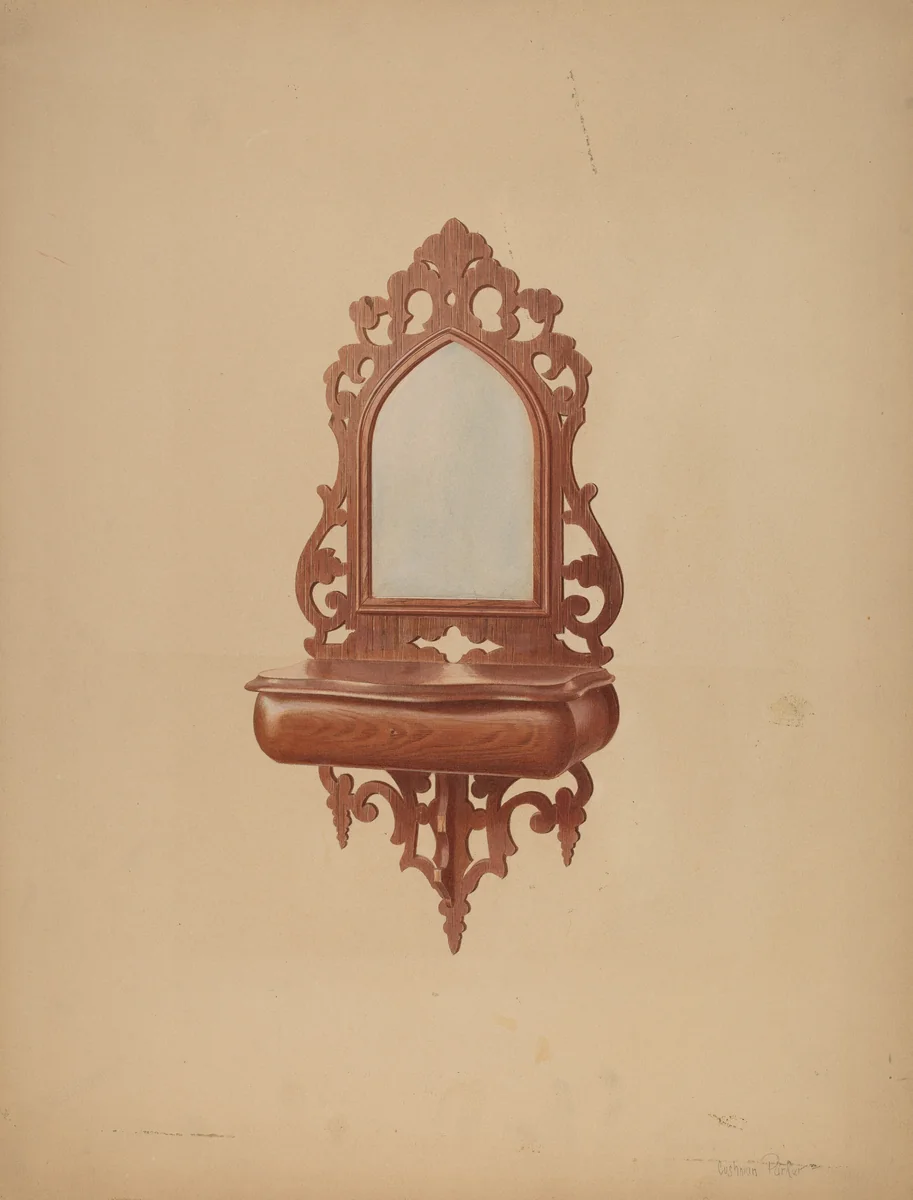 Mahogany Shaving Mirror by Cushman Parker, index of american design, 1939