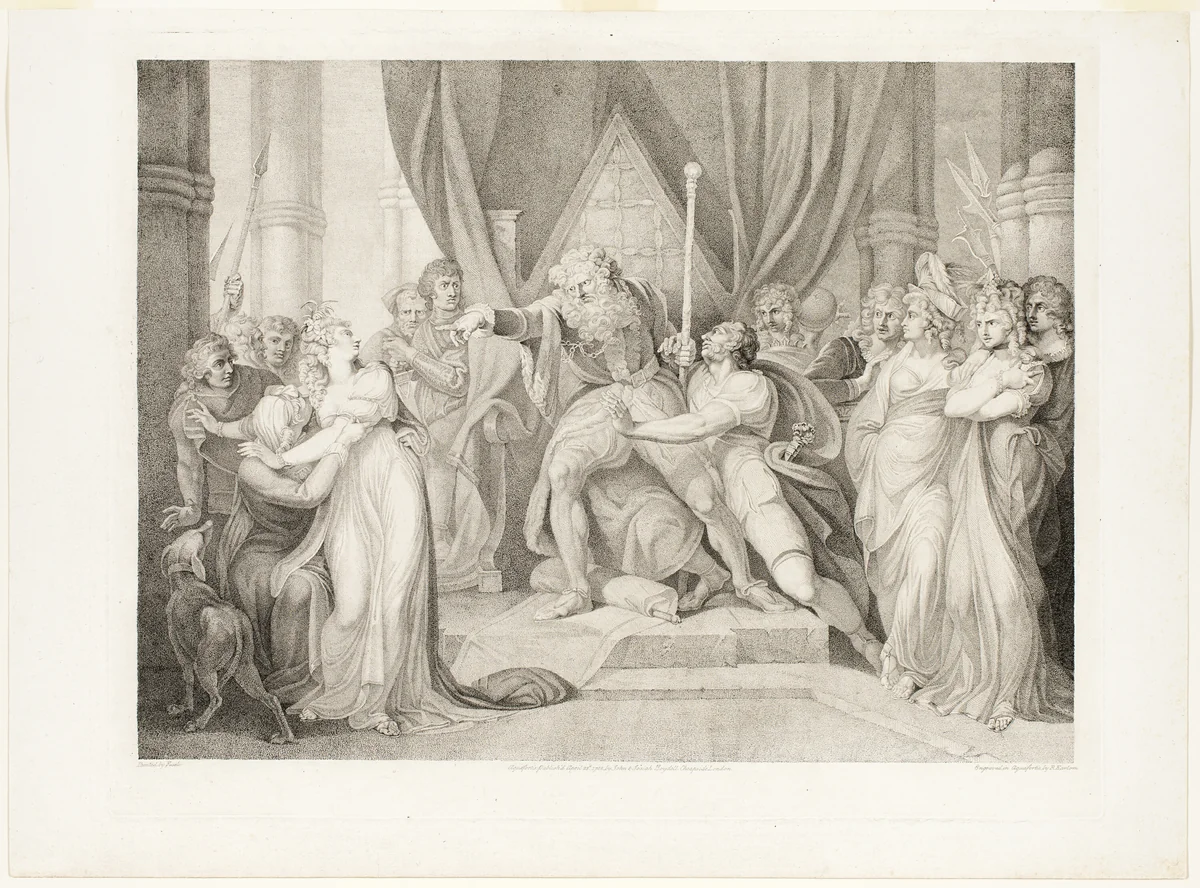Lear Casting out his Daughter Cordelia by Richard Earlom, print, 1792