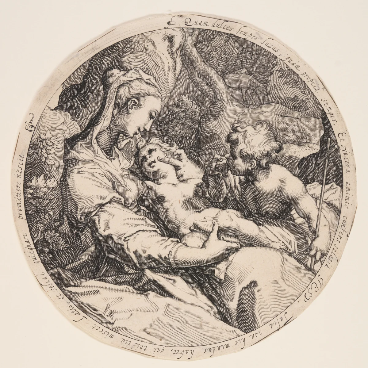Virgin and Child with St. John the Baptist by Jacques de Gheyn II, print, 1590-1600
