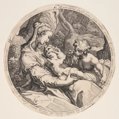 Virgin and Child with St. John the Baptist by Jacques de Gheyn II, print, 1590-1600