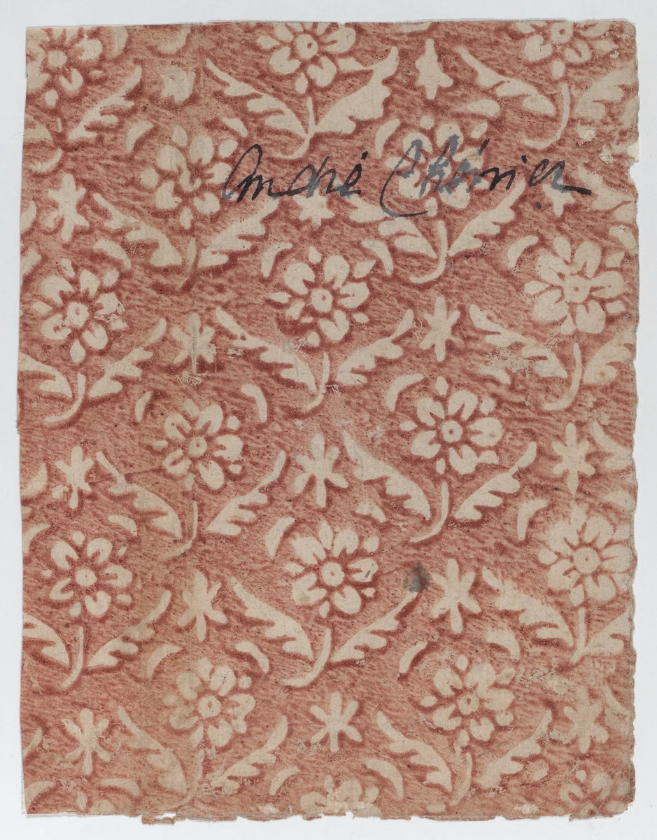 Sheet with overall red floral pattern by anonymous, print, 1800-1900