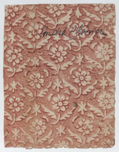 Sheet with overall red floral pattern by anonymous, print, 1800-1900