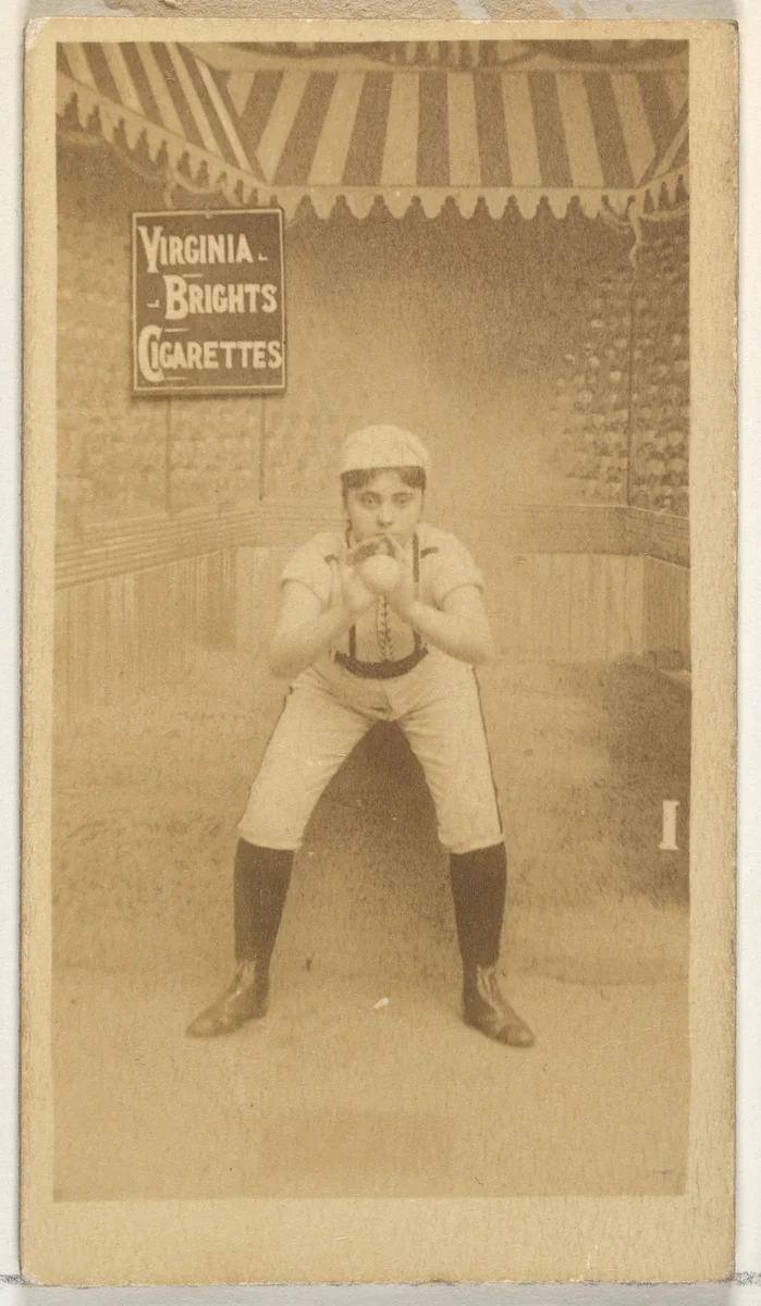 Card 1, from the Girl Baseball Players series (N48, Type 2) for Virginia Brights Cigarettes by Allen & Ginter, photograph, 1886-1888