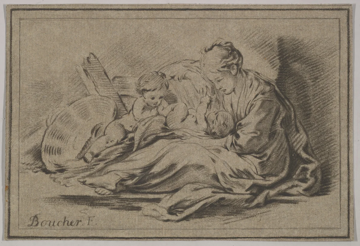 Mother with Two Children by Jurriaan Cootwijk, print, 1729-1798