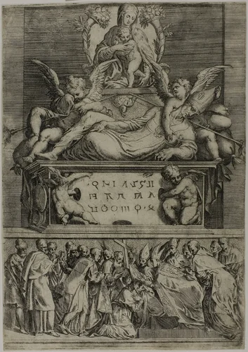 The Tomb of a Bishop by Battista Angolo del Moro, print, 1540-1545